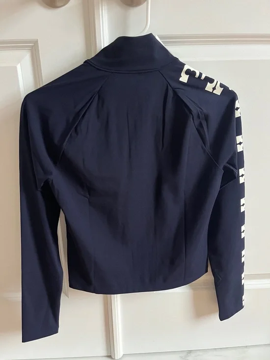 Tory Burch Navy Zip-Front Jacket with Cream Logo Trim - Picture 4 of 4
